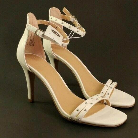 4" Enya Studded Barely There Heels Stiletto Pump Prom White Peep Toes Size 8 - Picture 6 of 6